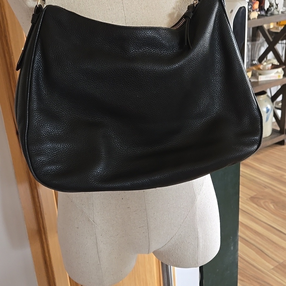 Kate Spade Black Leather Shoulder Bag Pebble Leather With Silver Tone Hardware - Picture 3 of 11